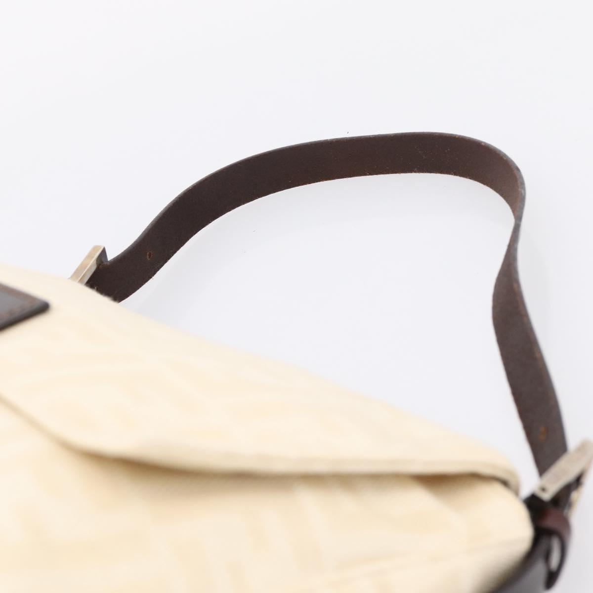 FENDI Zucca Canvas Mamma Baguette Shoulder Bag Ivory Silver Auth 207252A