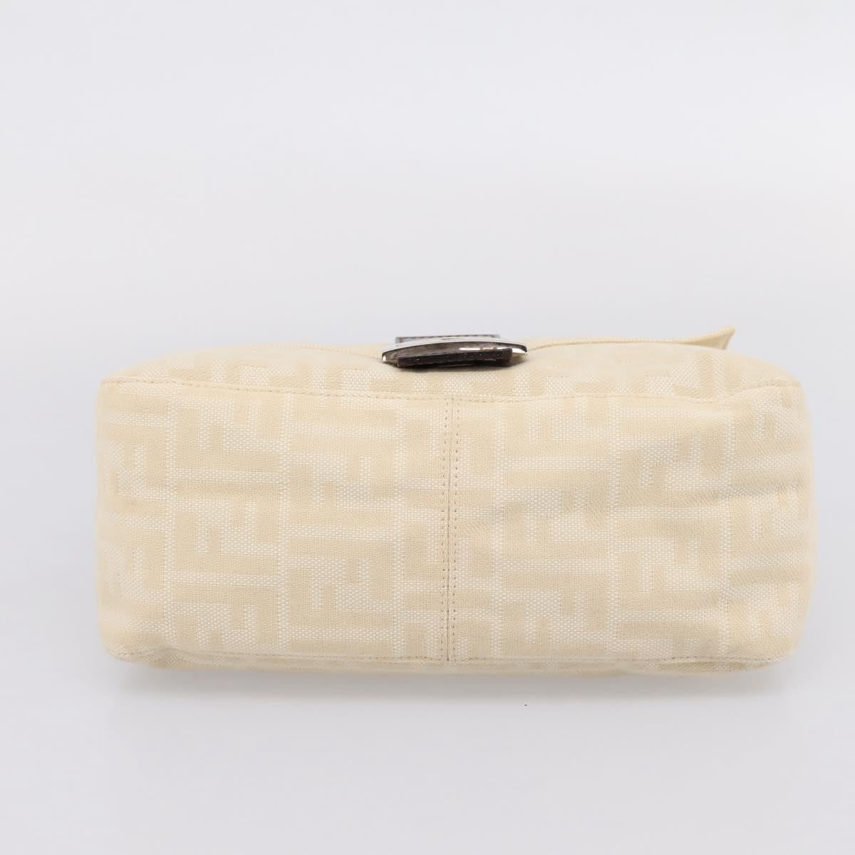 FENDI Zucca Canvas Mamma Baguette Shoulder Bag Ivory Silver Auth 207252A