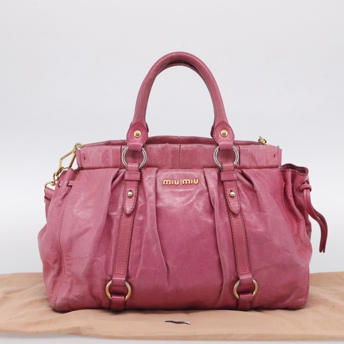 Miu Miu Hand Bag Vitellolux 2way Pink Gold Auth 207255