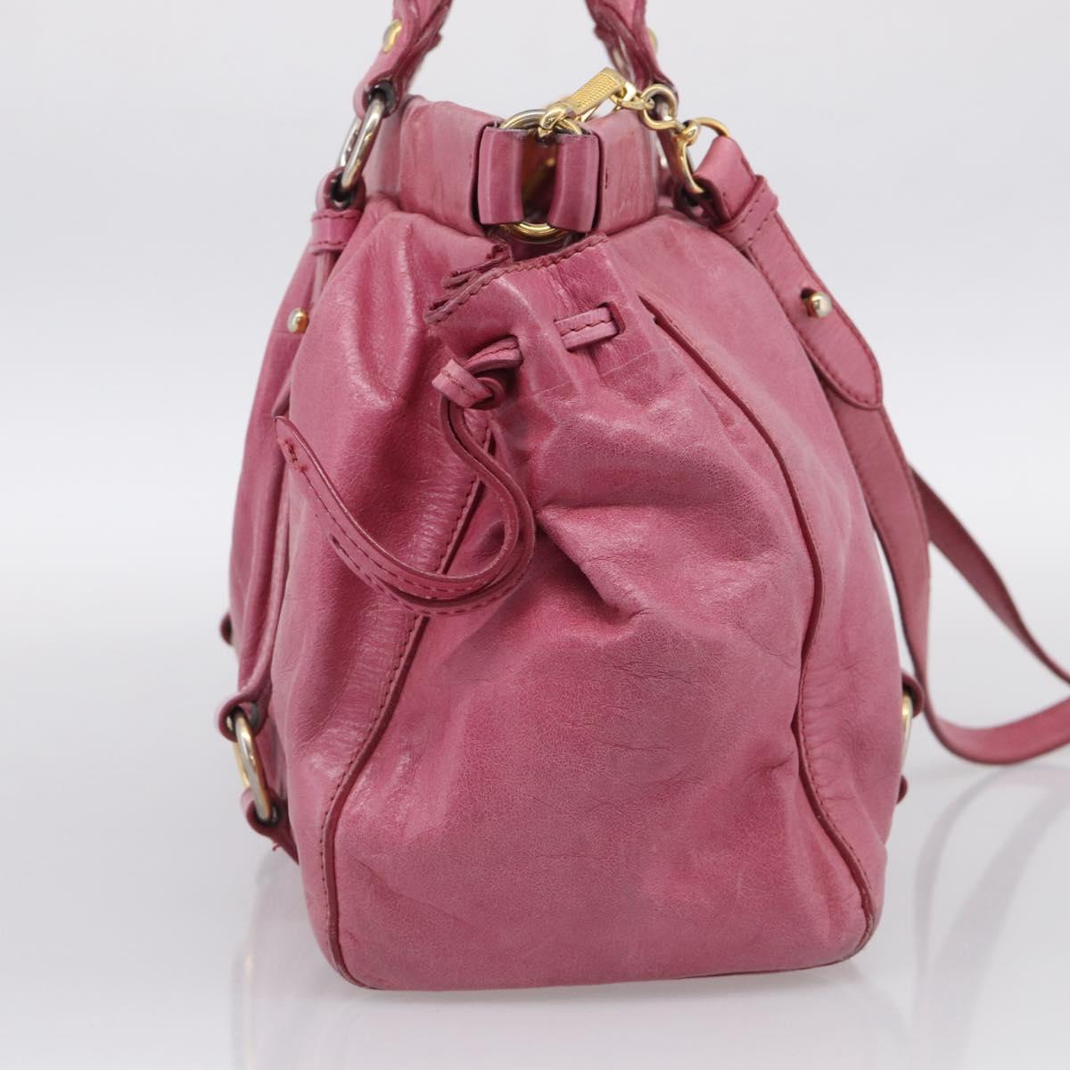 Miu Miu Hand Bag Vitellolux 2way Pink Gold Auth 207255