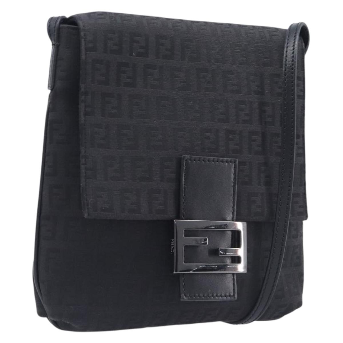 FENDI Zucchino Canvas Mamma Baguette Shoulder Bag Black 8BT075 Auth 207257A