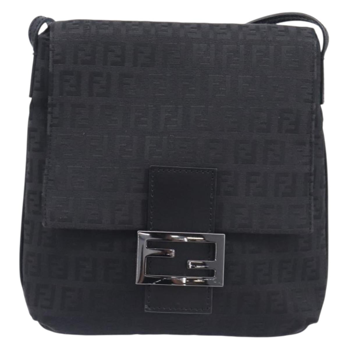 FENDI Zucchino Canvas Mamma Baguette Shoulder Bag Black 8BT075 Auth 207257A