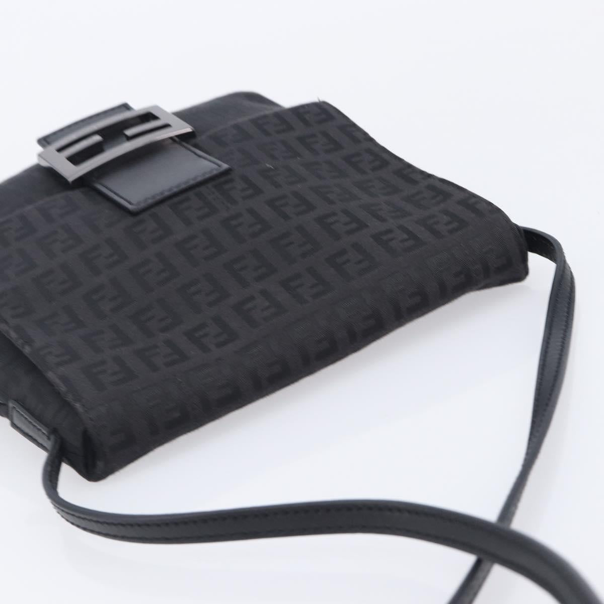 FENDI Zucchino Canvas Mamma Baguette Shoulder Bag Black 8BT075 Auth 207257A