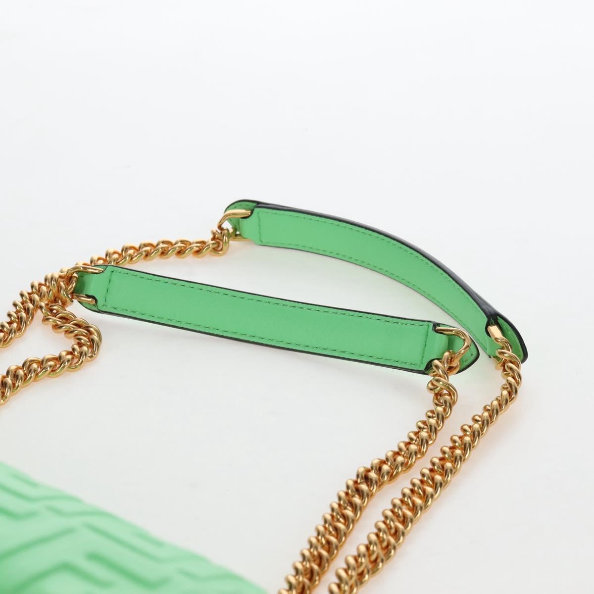 FENDI Zucca Baguette Chain Midi Shoulder Bag Leather Green 8BR793 Auth 207284SM