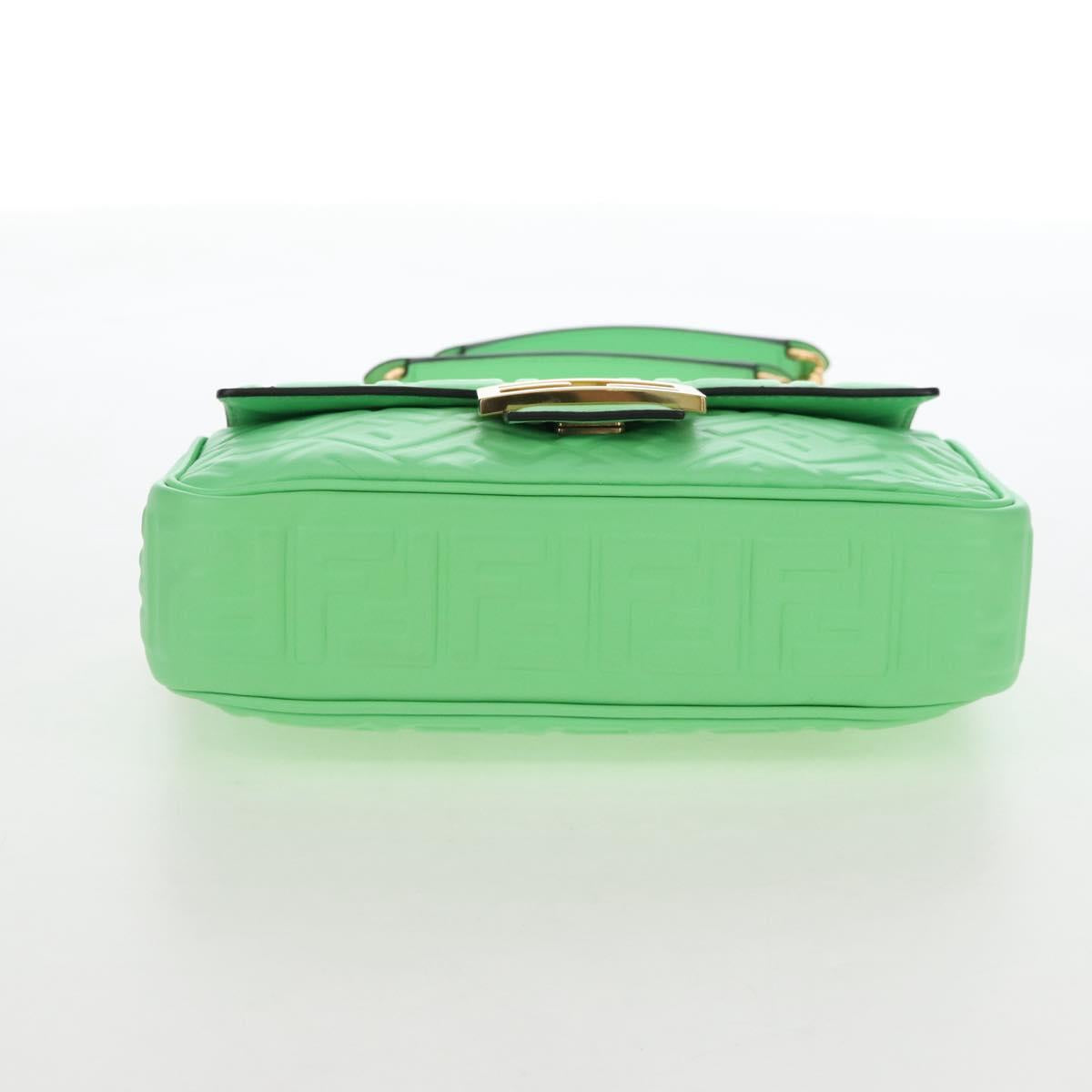FENDI Zucca Baguette Chain Midi Shoulder Bag Leather Green 8BR793 Auth 207284SM