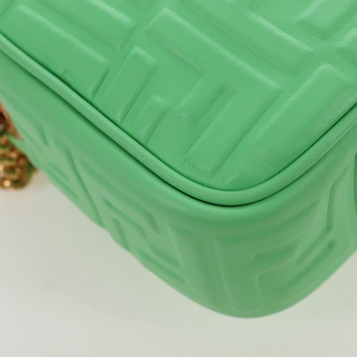 FENDI Zucca Baguette Chain Midi Shoulder Bag Leather Green 8BR793 Auth 207284SM