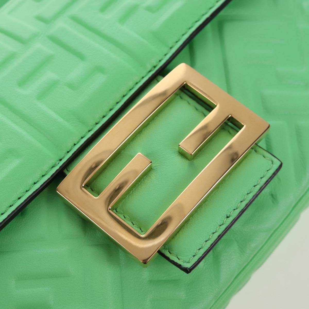 FENDI Zucca Baguette Chain Midi Shoulder Bag Leather Green 8BR793 Auth 207284SM