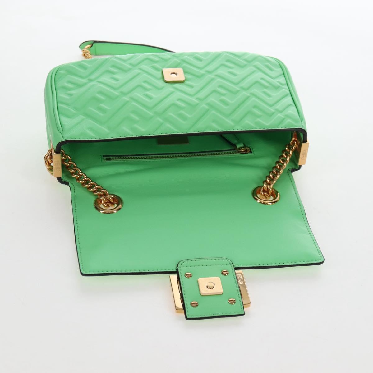 FENDI Zucca Baguette Chain Midi Shoulder Bag Leather Green 8BR793 Auth 207284SM