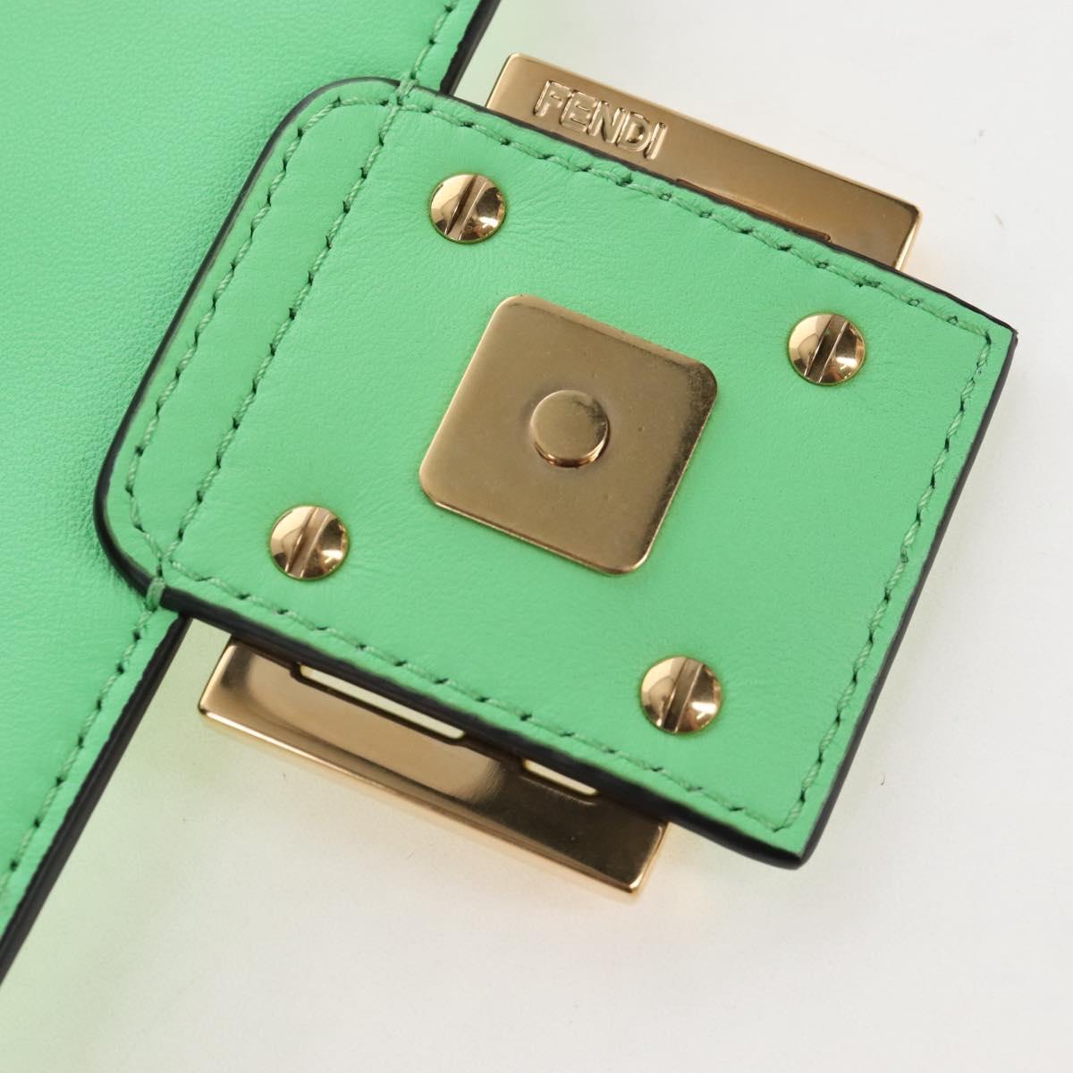 FENDI Zucca Baguette Chain Midi Shoulder Bag Leather Green 8BR793 Auth 207284SM