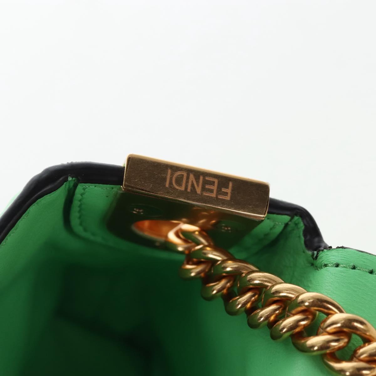 FENDI Zucca Baguette Chain Midi Shoulder Bag Leather Green 8BR793 Auth 207284SM