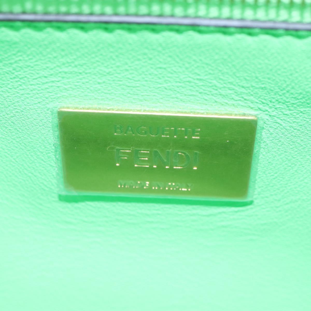 FENDI Zucca Baguette Chain Midi Shoulder Bag Leather Green 8BR793 Auth 207284SM