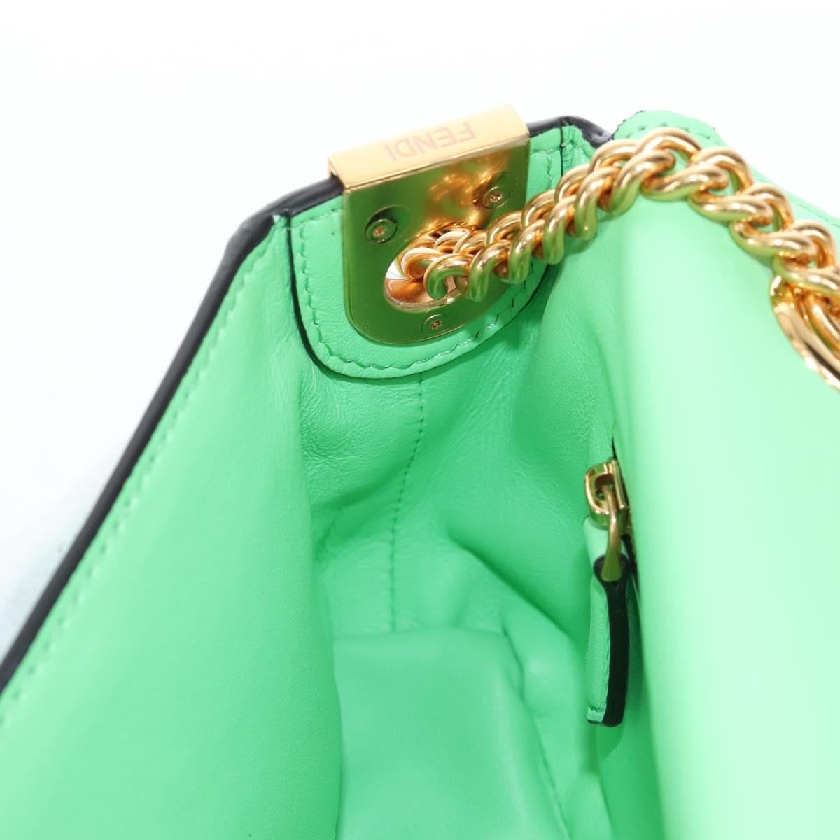 FENDI Zucca Baguette Chain Midi Shoulder Bag Leather Green 8BR793 Auth 207284SM