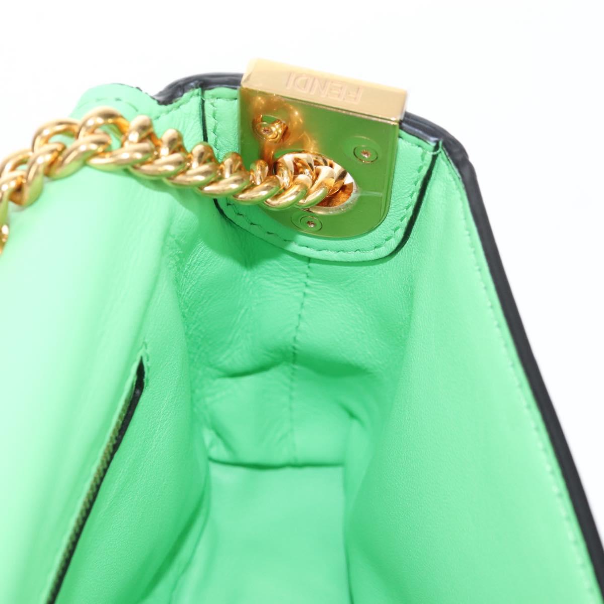 FENDI Zucca Baguette Chain Midi Shoulder Bag Leather Green 8BR793 Auth 207284SM