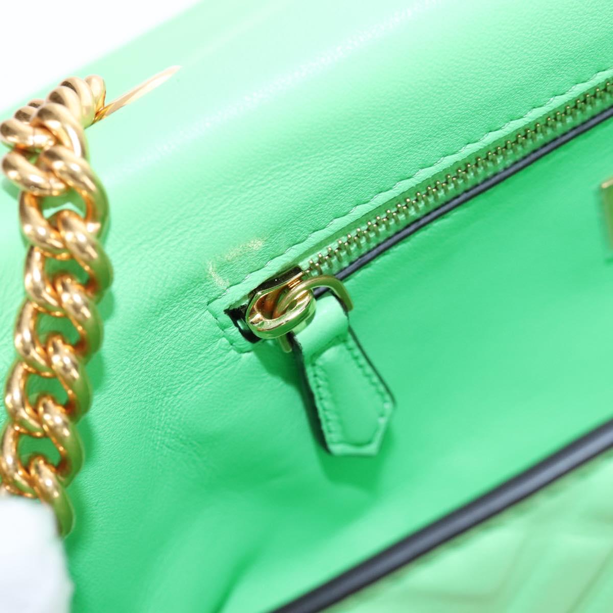 FENDI Zucca Baguette Chain Midi Shoulder Bag Leather Green 8BR793 Auth 207284SM