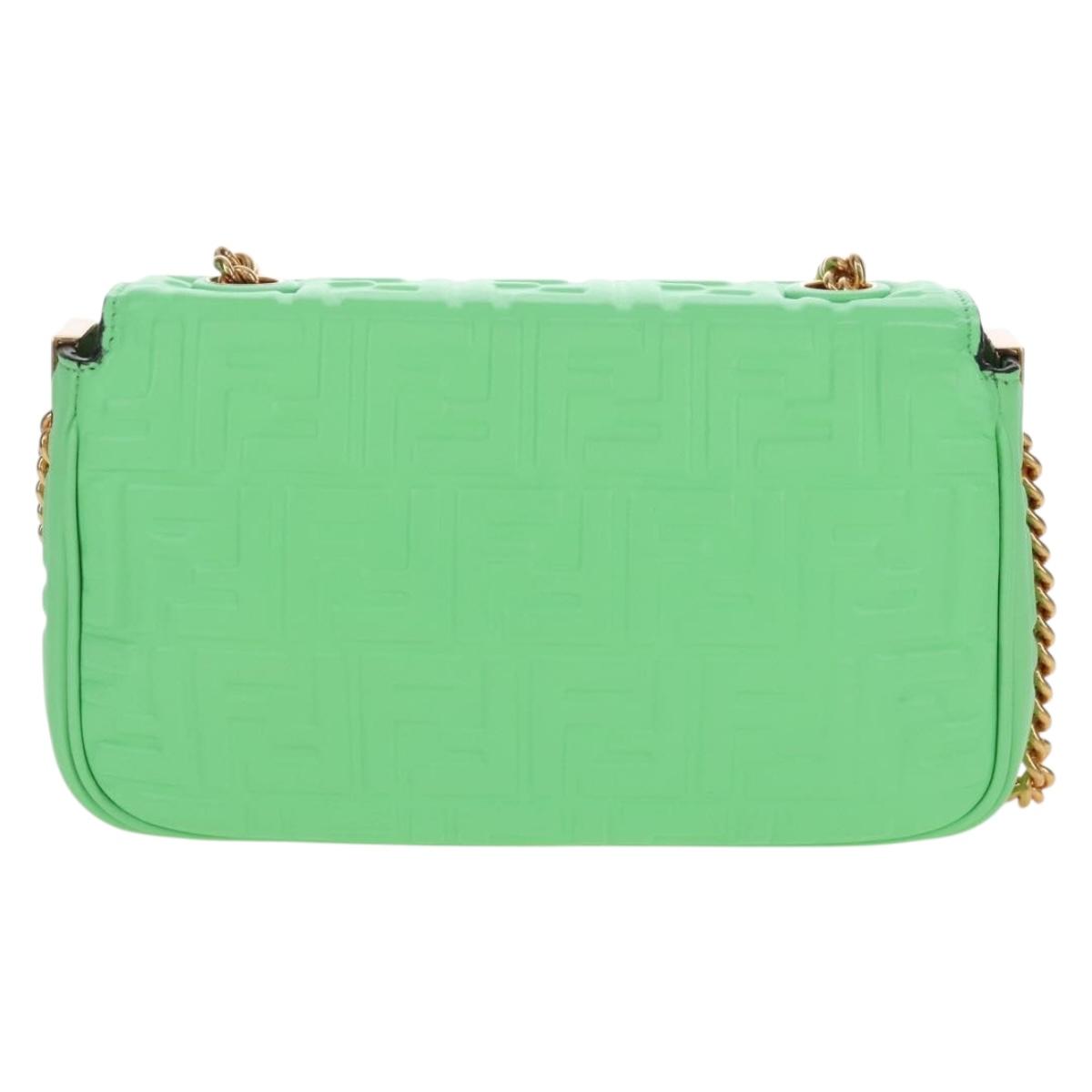 FENDI Zucca Baguette Chain Midi Shoulder Bag Leather Green 8BR793 Auth 207284SM