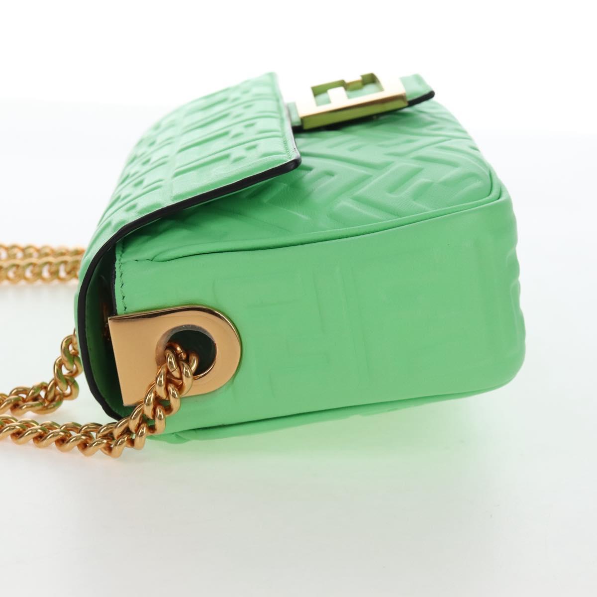 FENDI Zucca Baguette Chain Midi Shoulder Bag Leather Green 8BR793 Auth 207284SM