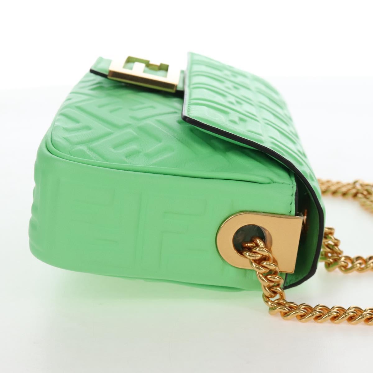 FENDI Zucca Baguette Chain Midi Shoulder Bag Leather Green 8BR793 Auth 207284SM