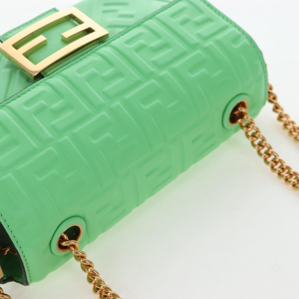 FENDI Zucca Baguette Chain Midi Shoulder Bag Leather Green 8BR793 Auth 207284SM
