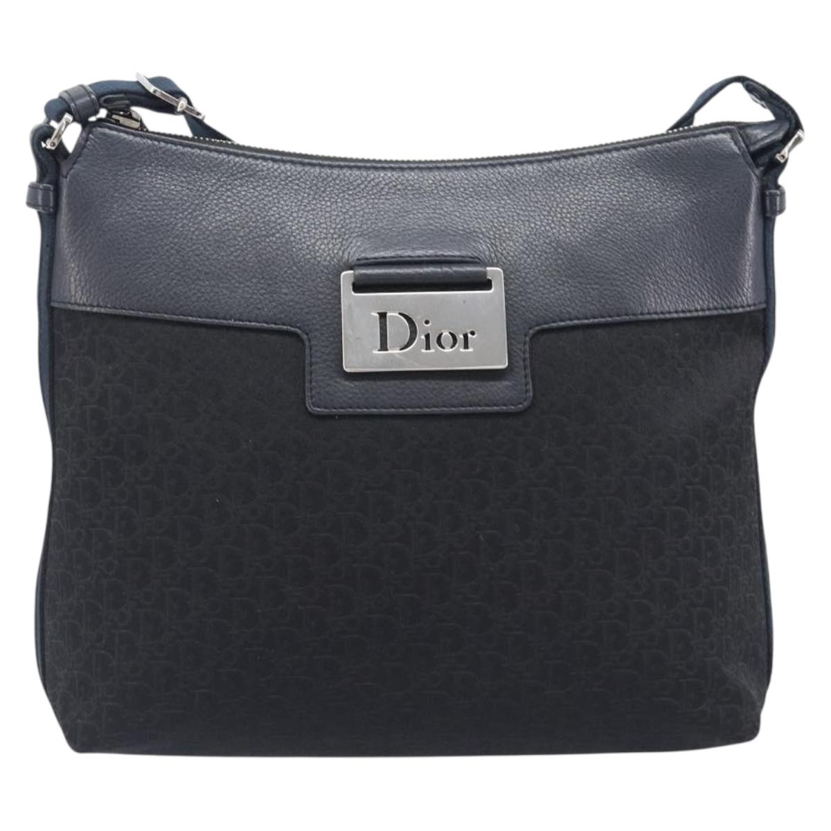 Christian Dior Trotter Canvas Street Chic Shoulder Bag Black Silver Auth 207285A