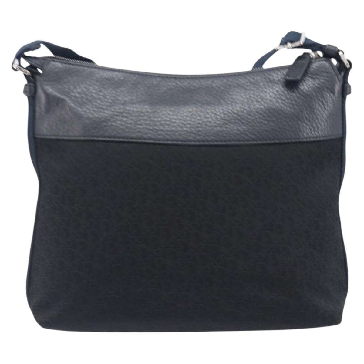 Christian Dior Trotter Canvas Street Chic Shoulder Bag Black Silver Auth 207285A