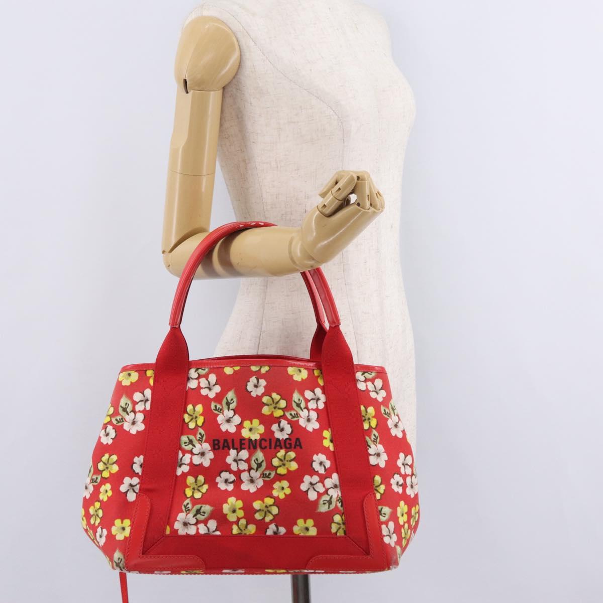 Balenciaga Navy Cabas S Tote Bag Canvas Red Silver 339933 Auth 207286A