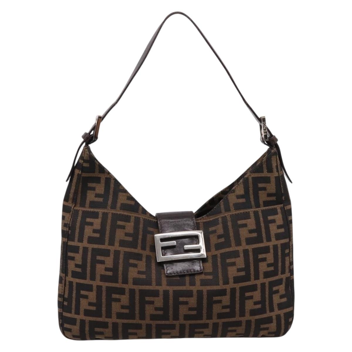 FENDI Zucca Canvas Mamma Baguette Shoulder Bag Black Silver Auth 207287V