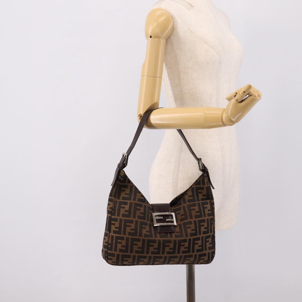 FENDI Zucca Canvas Mamma Baguette Shoulder Bag Black Silver Auth 207287V