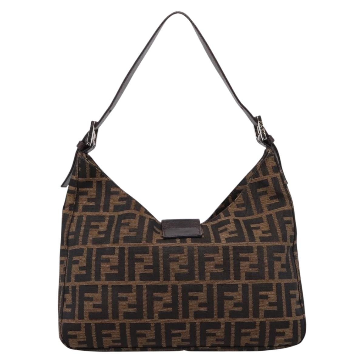 FENDI Zucca Canvas Mamma Baguette Shoulder Bag Black Silver Auth 207287V