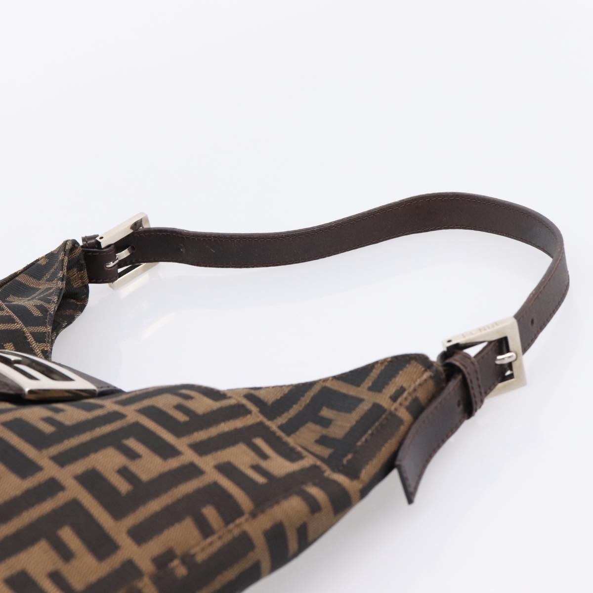FENDI Zucca Canvas Mamma Baguette Shoulder Bag Black Silver Auth 207287V