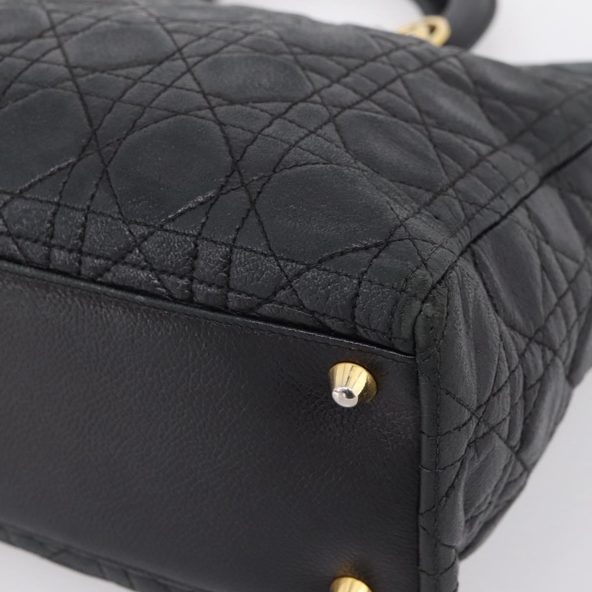 Christian Dior Lady Dior Canage Hand Bag Leather Black Gold Tone Auth 207288A