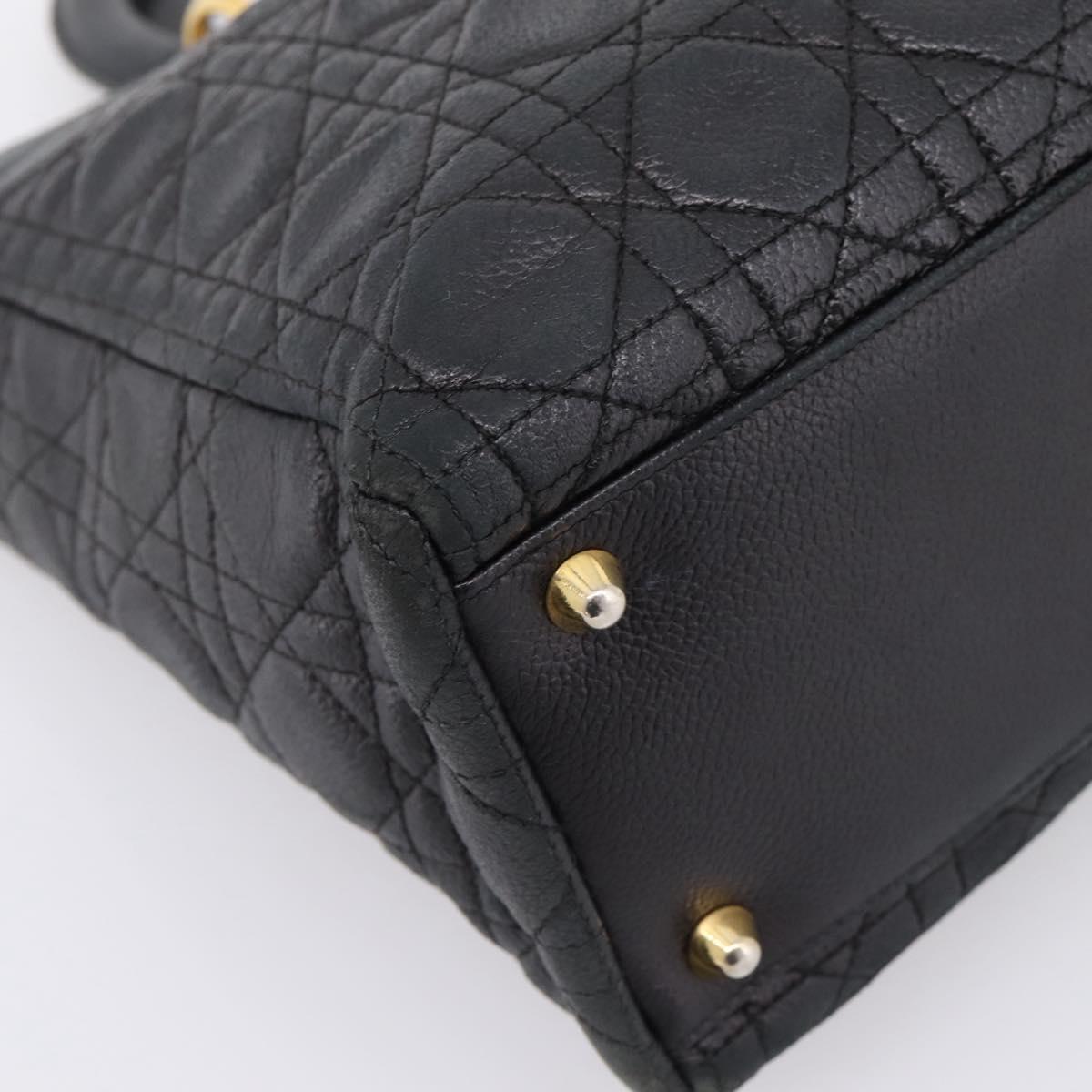 Christian Dior Lady Dior Canage Hand Bag Leather Black Gold Tone Auth 207288A