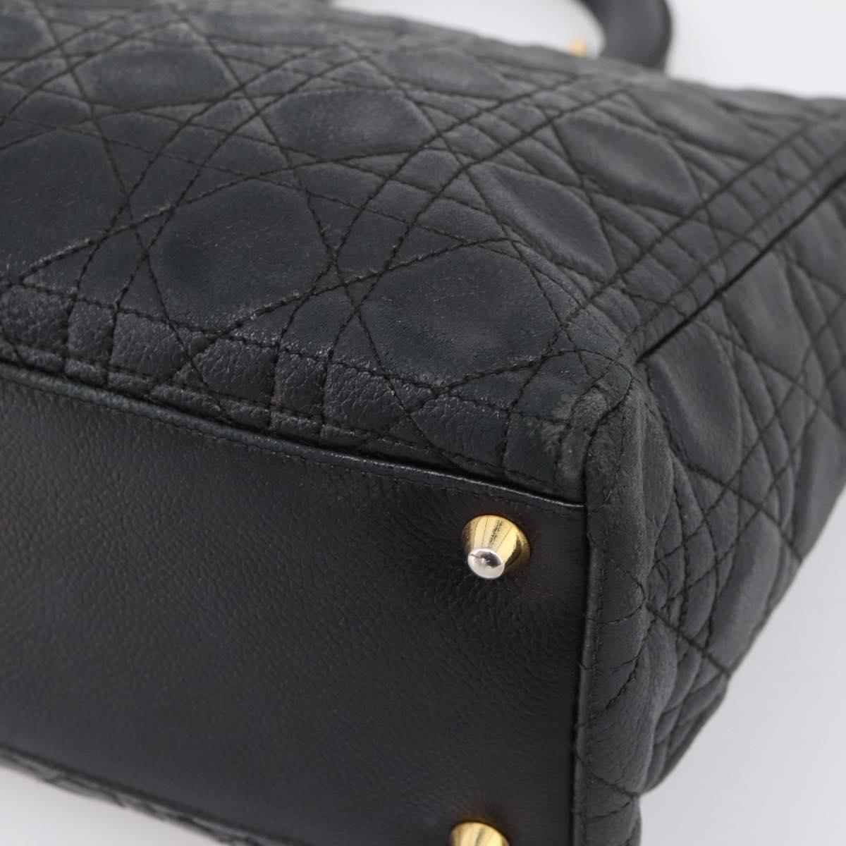 Christian Dior Lady Dior Canage Hand Bag Leather Black Gold Tone Auth 207288A