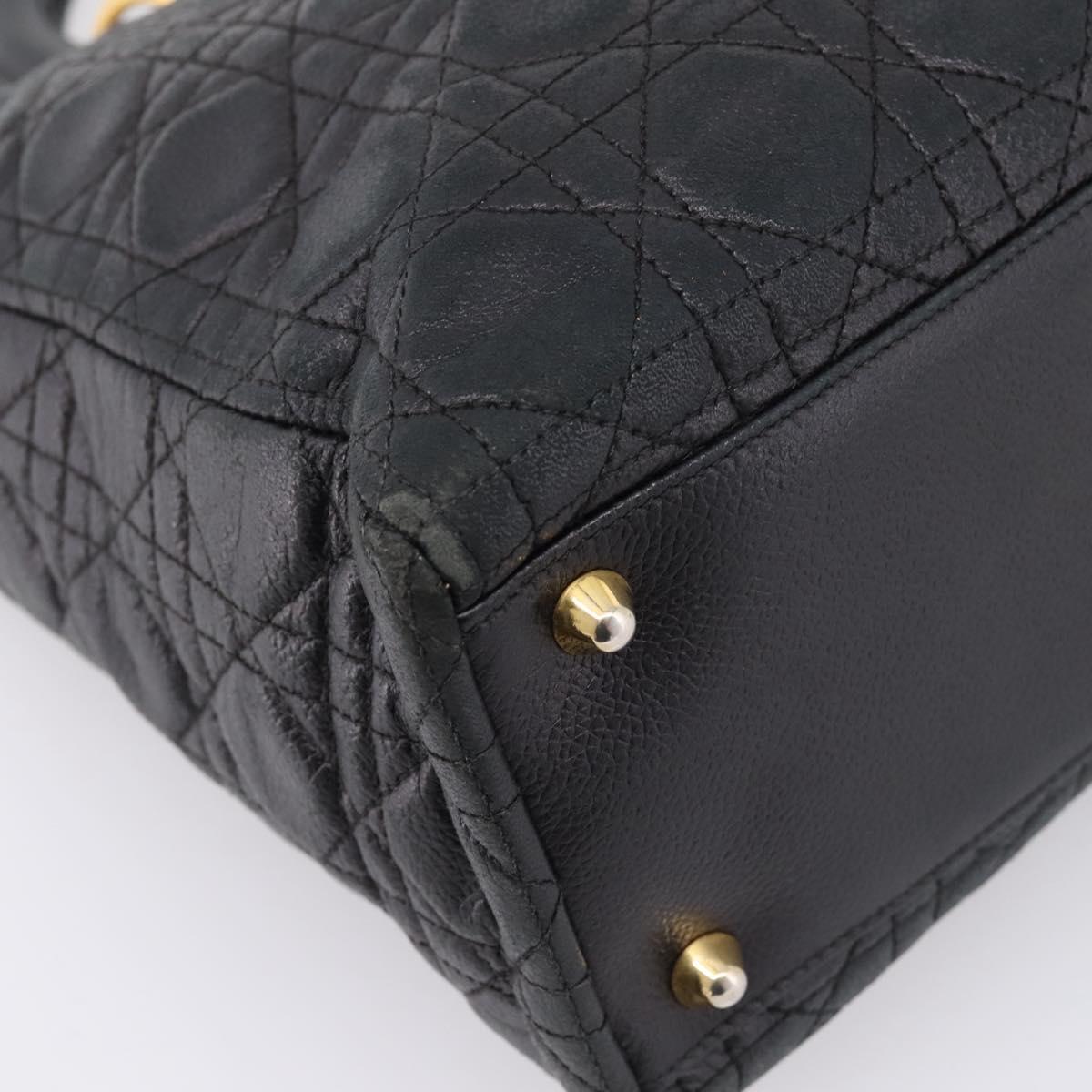 Christian Dior Lady Dior Canage Hand Bag Leather Black Gold Tone Auth 207288A