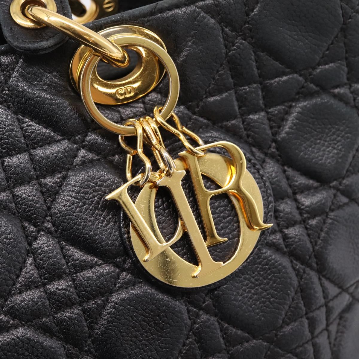 Christian Dior Lady Dior Canage Hand Bag Leather Black Gold Tone Auth 207288A