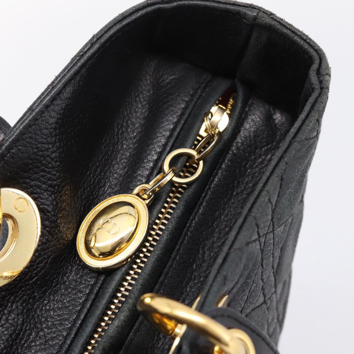 Christian Dior Lady Dior Canage Hand Bag Leather Black Gold Tone Auth 207288A