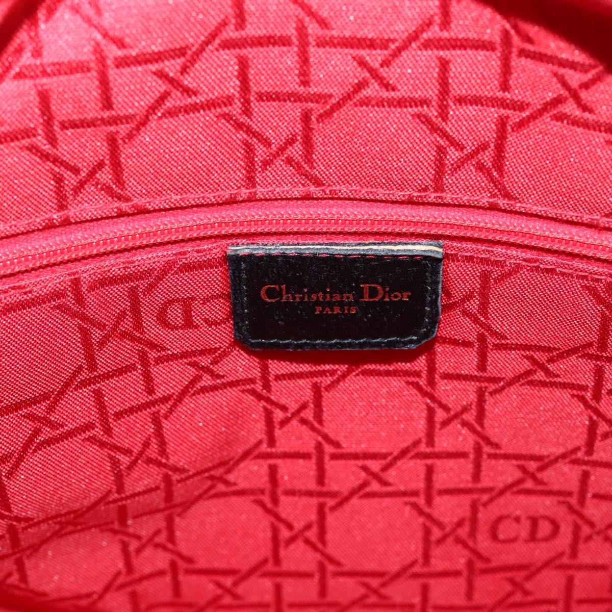 Christian Dior Lady Dior Canage Hand Bag Leather Black Gold Tone Auth 207288A