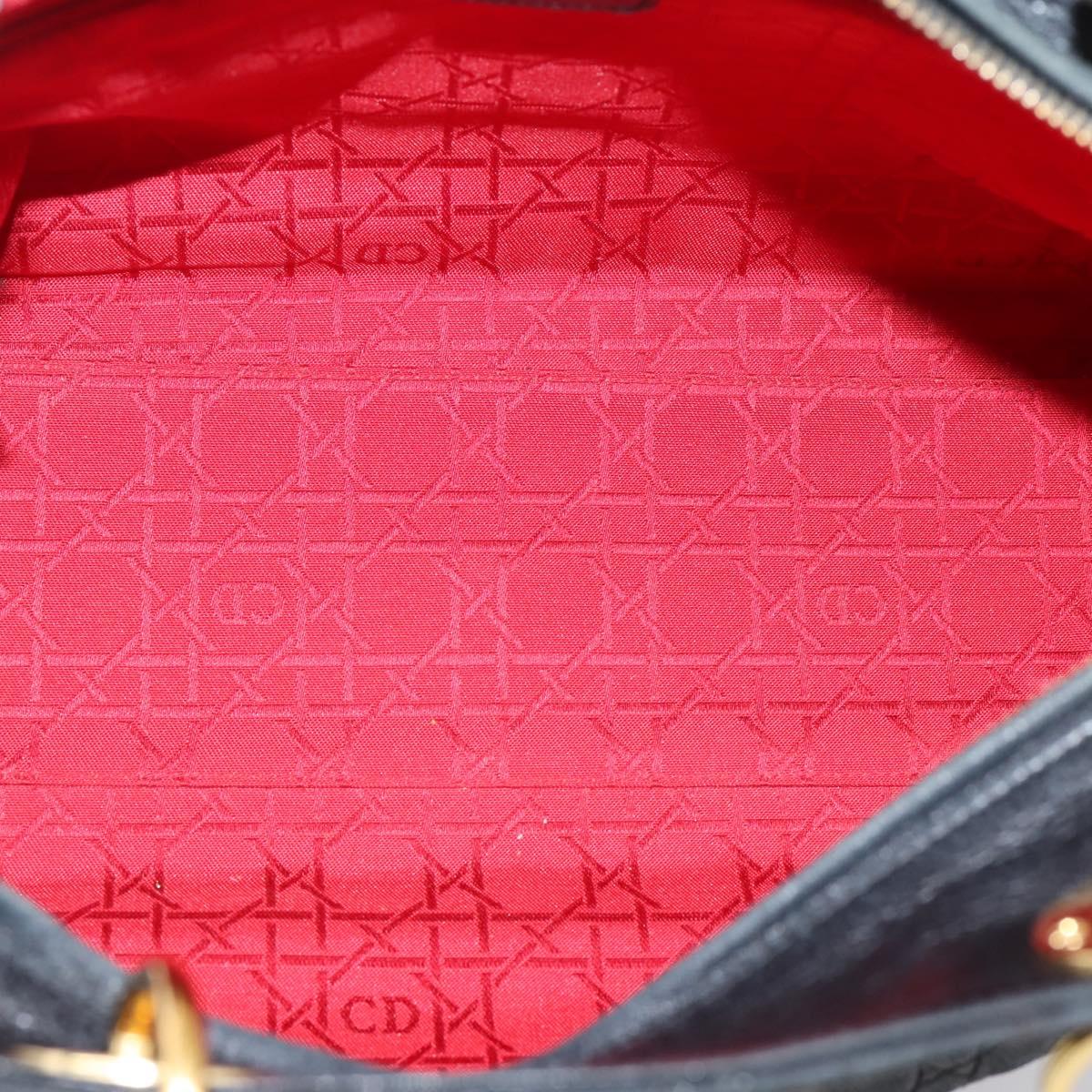 Christian Dior Lady Dior Canage Hand Bag Leather Black Gold Tone Auth 207288A