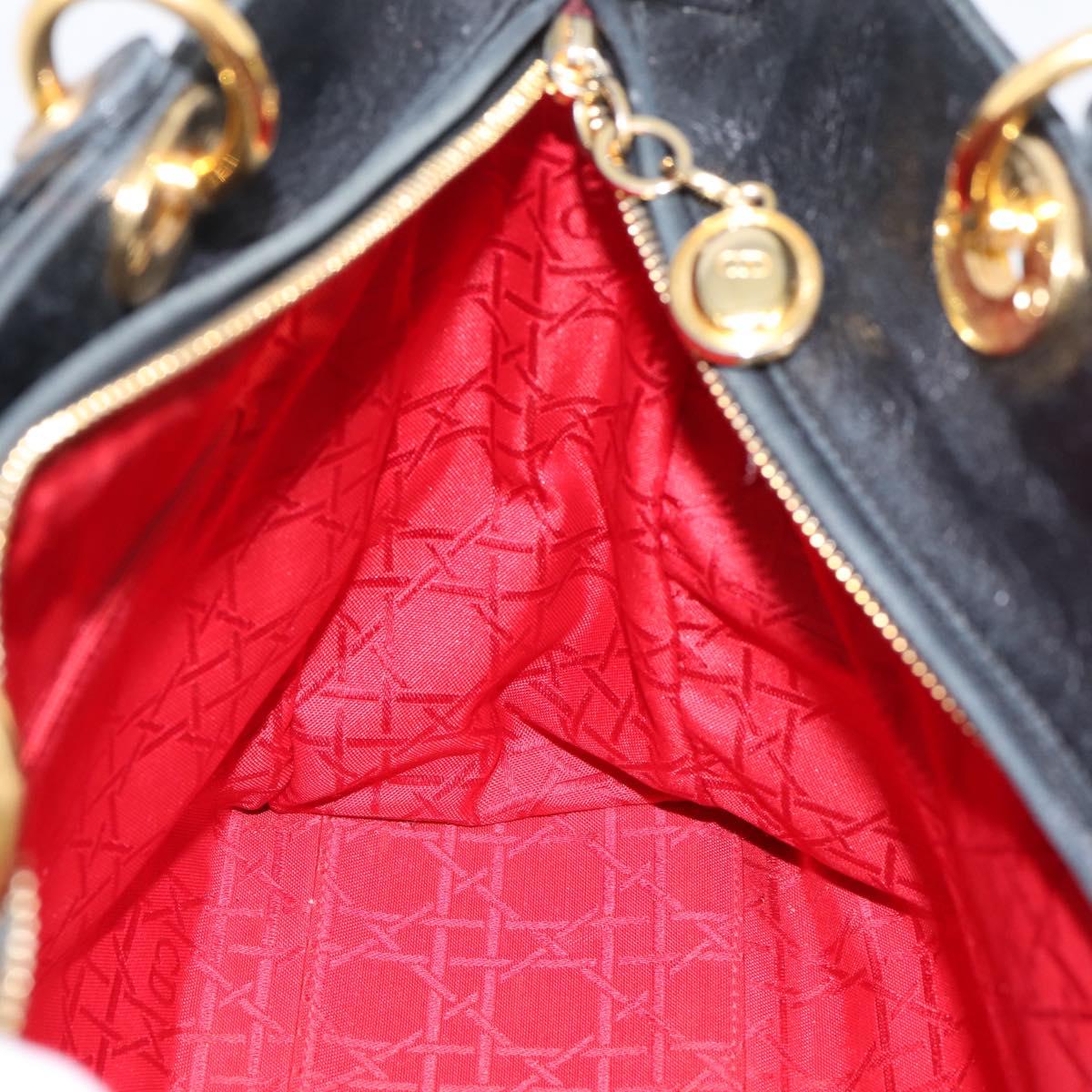 Christian Dior Lady Dior Canage Hand Bag Leather Black Gold Tone Auth 207288A