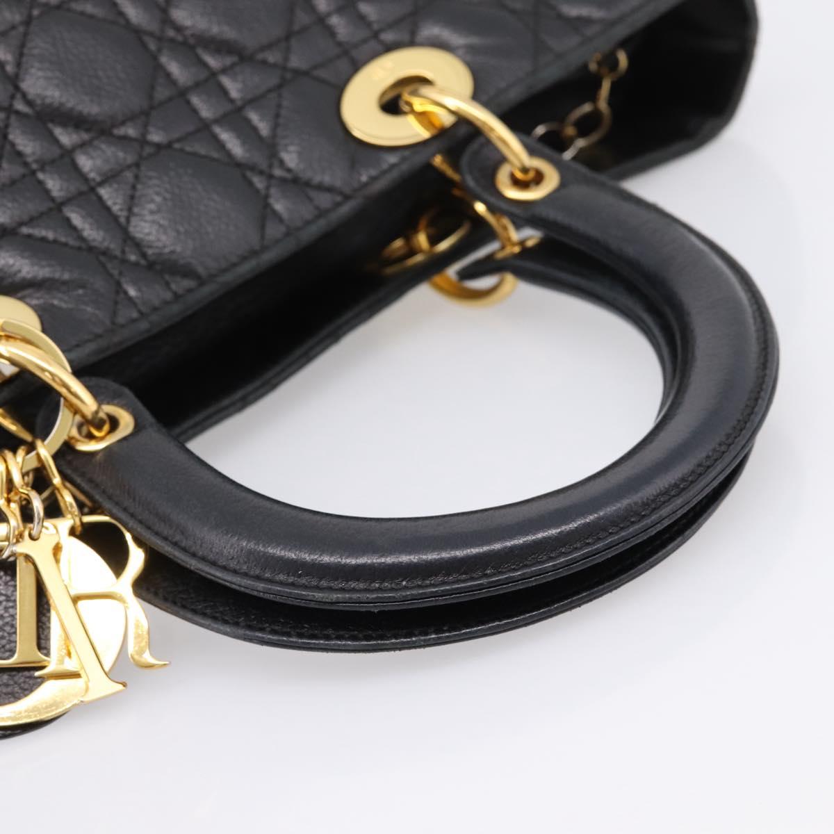 Christian Dior Lady Dior Canage Hand Bag Leather Black Gold Tone Auth 207288A