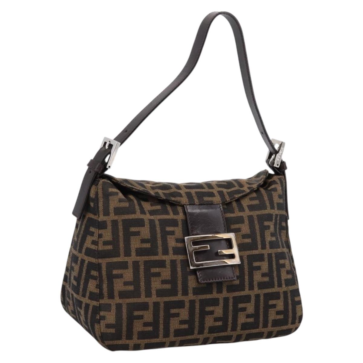 FENDI Zucca Canvas Mamma Baguette Shoulder Bag Black Silver Auth 207292V