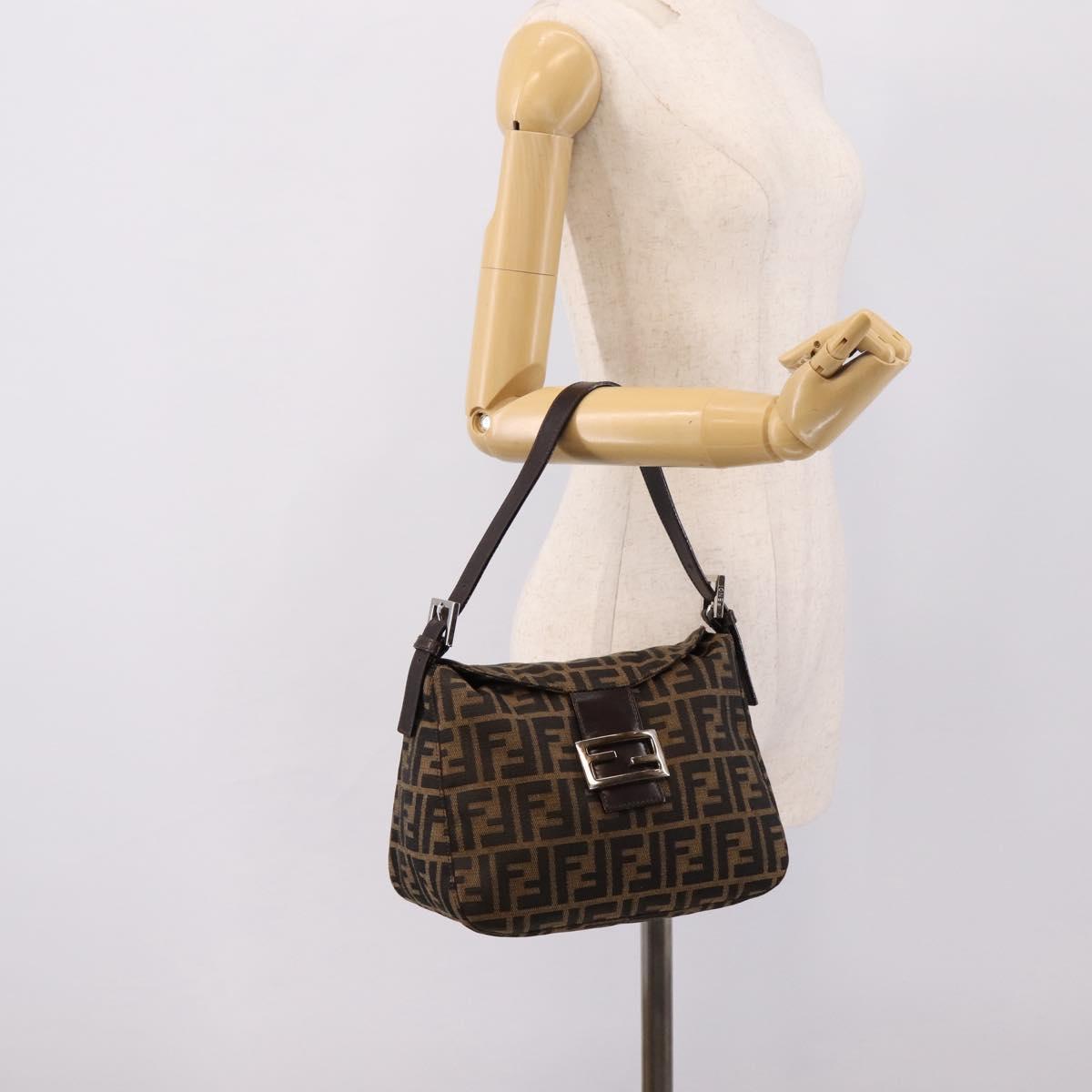 FENDI Zucca Canvas Mamma Baguette Shoulder Bag Black Silver Auth 207292V