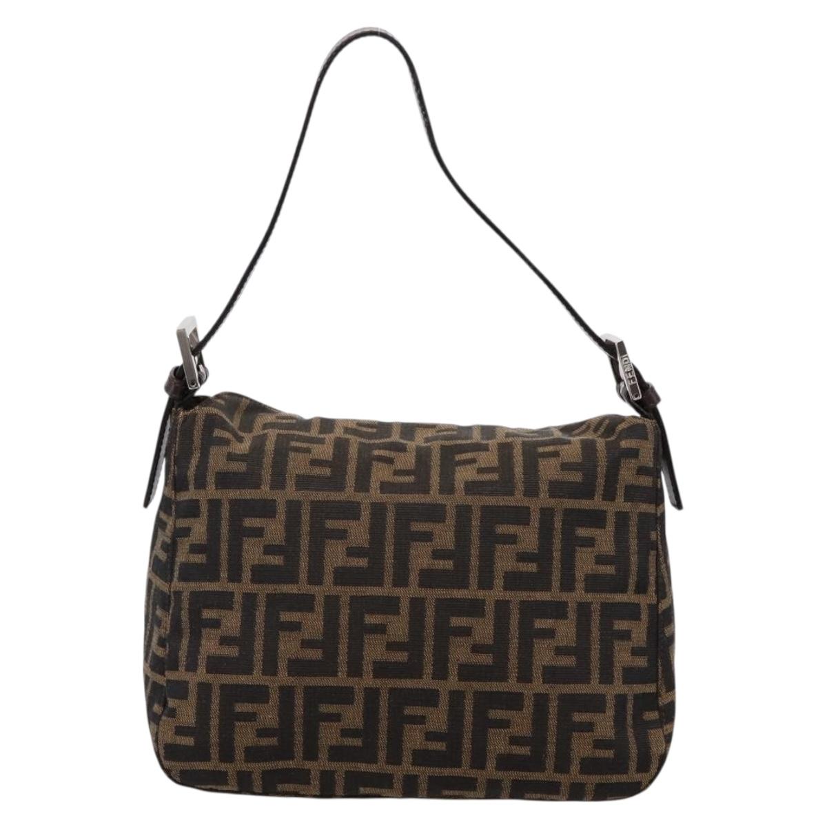 FENDI Zucca Canvas Mamma Baguette Shoulder Bag Black Silver Auth 207292V