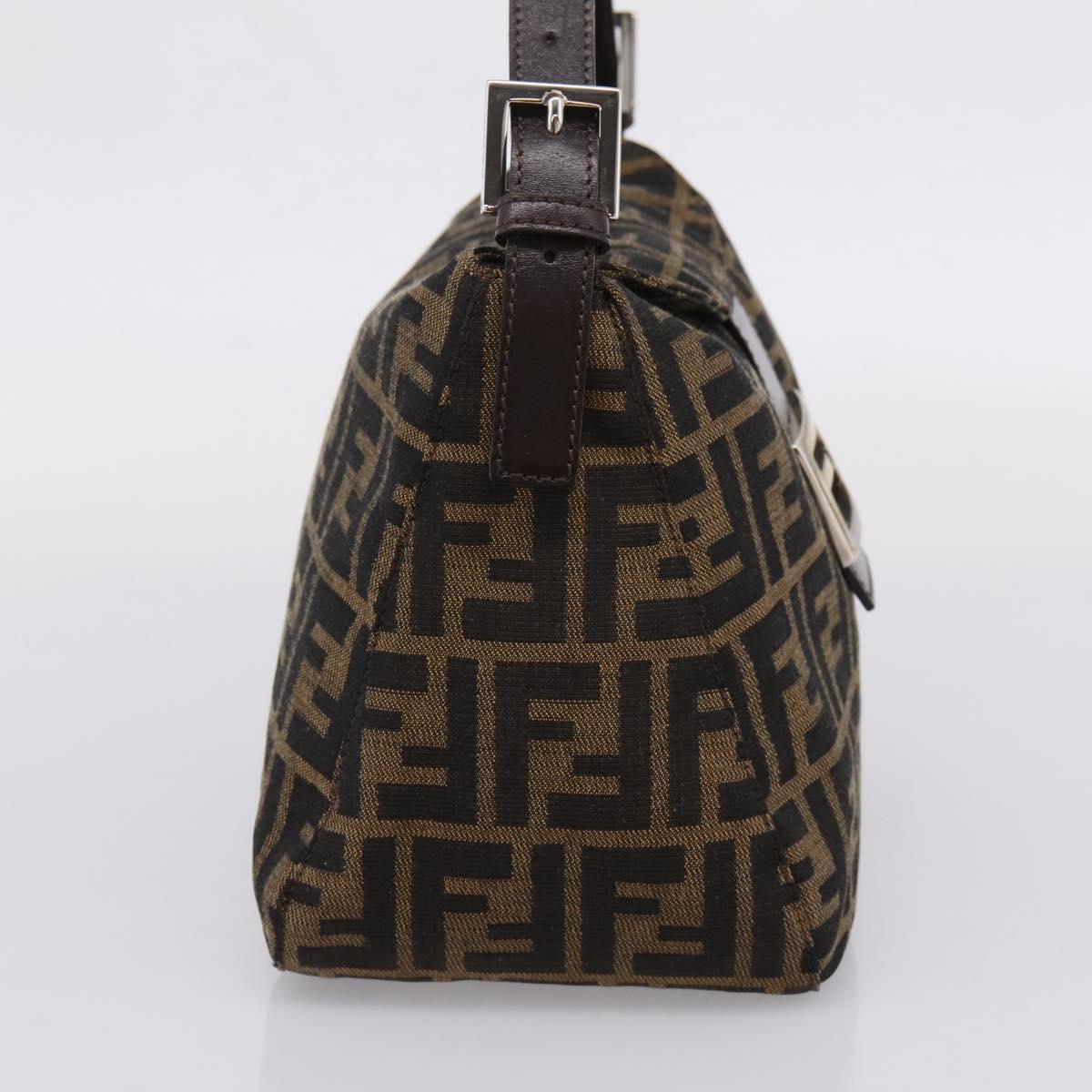 FENDI Zucca Canvas Mamma Baguette Shoulder Bag Black Silver Auth 207292V