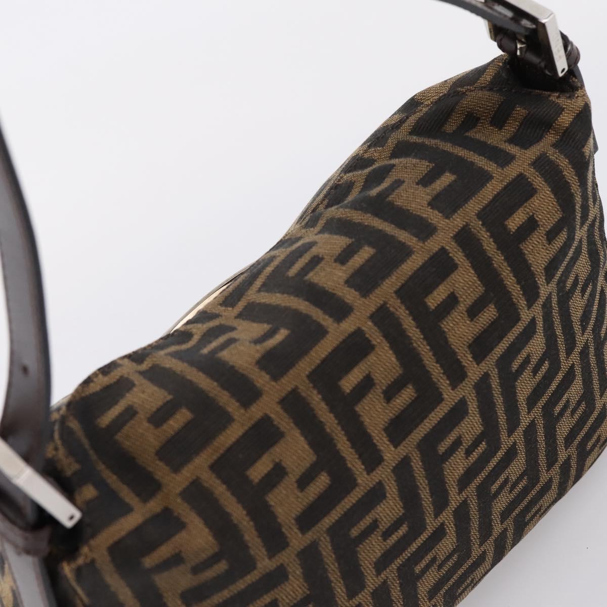 FENDI Zucca Canvas Mamma Baguette Shoulder Bag Black Silver Auth 207292V