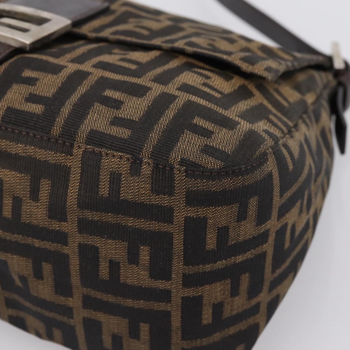 FENDI Zucca Canvas Mamma Baguette Shoulder Bag Brown Silver Auth 207296A