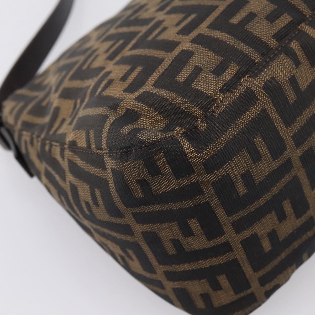 FENDI Zucca Canvas Mamma Baguette Shoulder Bag Brown Silver Auth 207296A