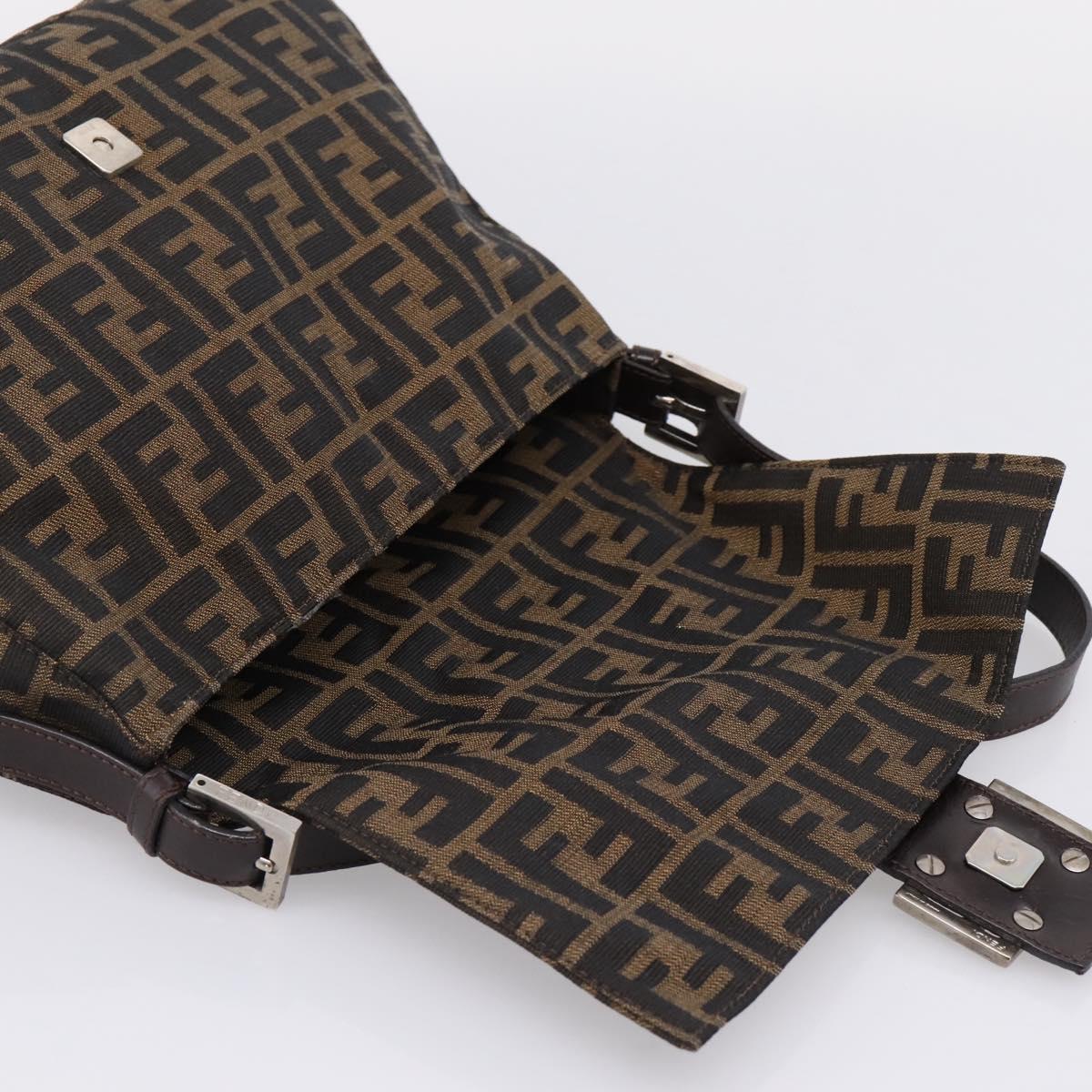 FENDI Zucca Canvas Mamma Baguette Shoulder Bag Brown Silver Auth 207296A