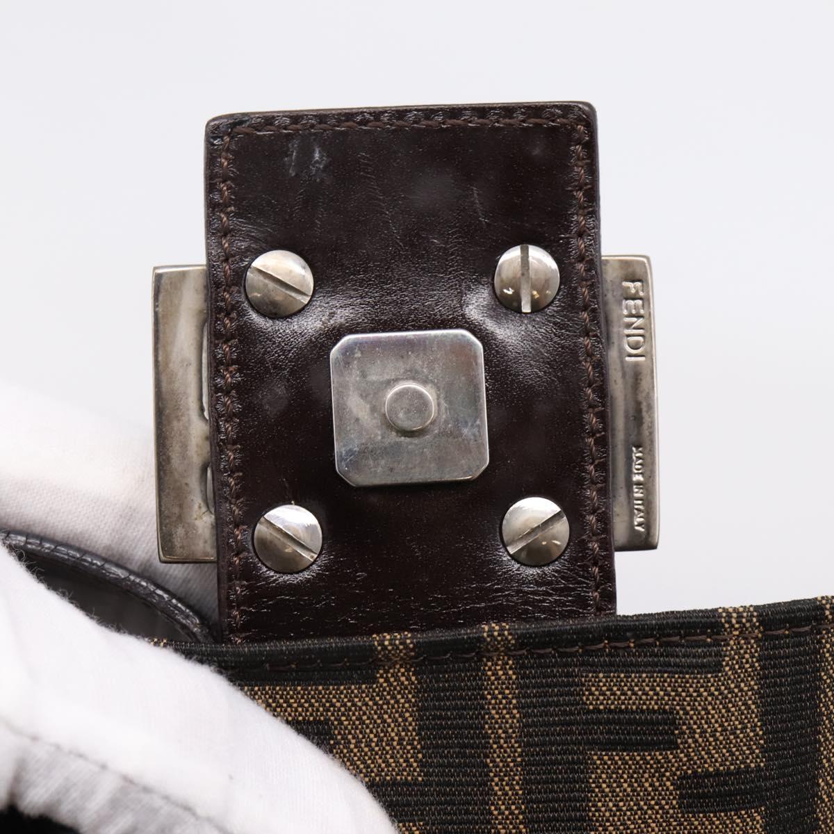 FENDI Zucca Canvas Mamma Baguette Shoulder Bag Brown Silver Auth 207296A