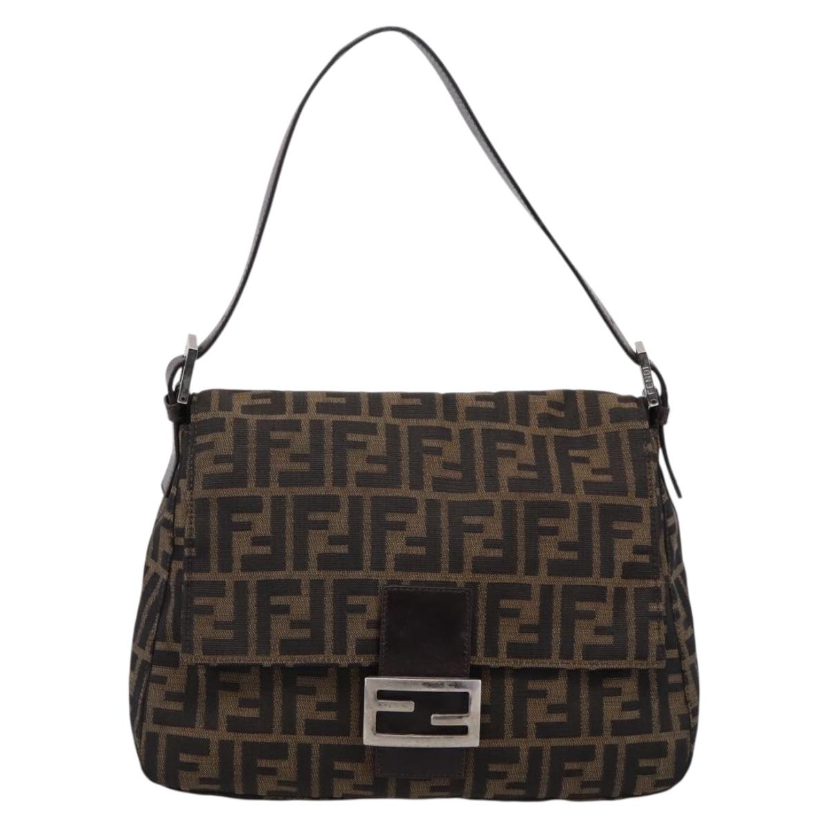 FENDI Zucca Canvas Mamma Baguette Shoulder Bag Brown Silver Auth 207296A