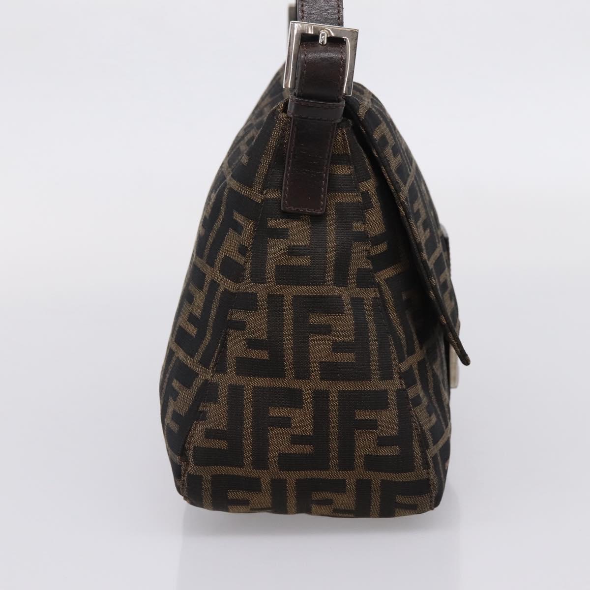 FENDI Zucca Canvas Mamma Baguette Shoulder Bag Brown Silver Auth 207296A